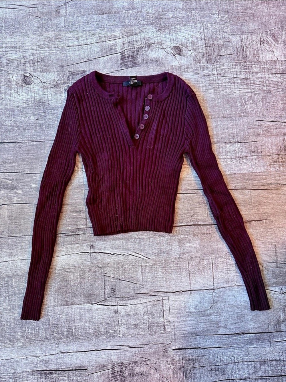 Forever 21 Ribbed Button Front Henley Sweater in Purple